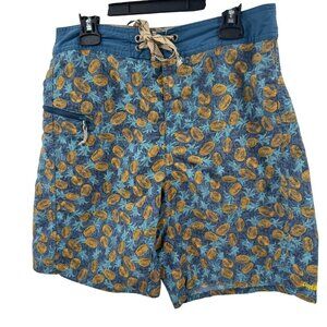 Patagonia Mens Blue Printed Board Shorts Size 28 w/Drawstring Waist & Zip Pocket